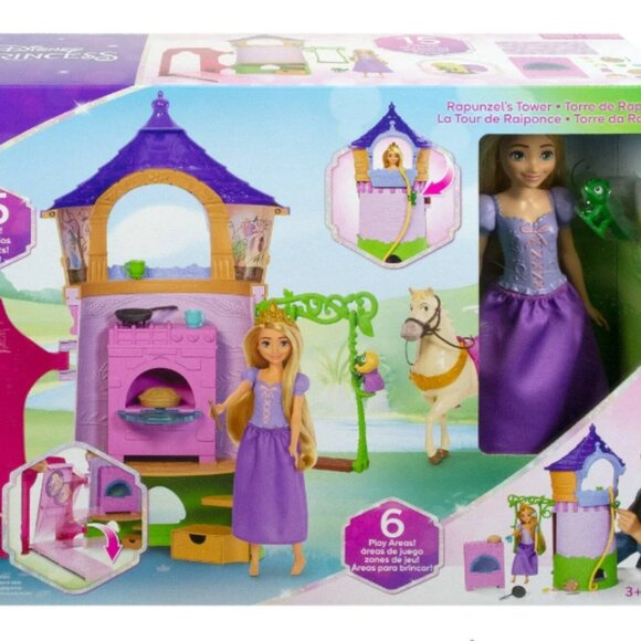 Disney Princess Rapunzel Tower Doll House Playset with Fashion Doll, 15 Pcs. - Picture 1 of 2